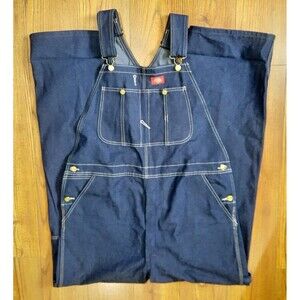 Dickies Mens Indigo Rigid Denim Bib Overalls Workwear Carpenter Utility 36x32